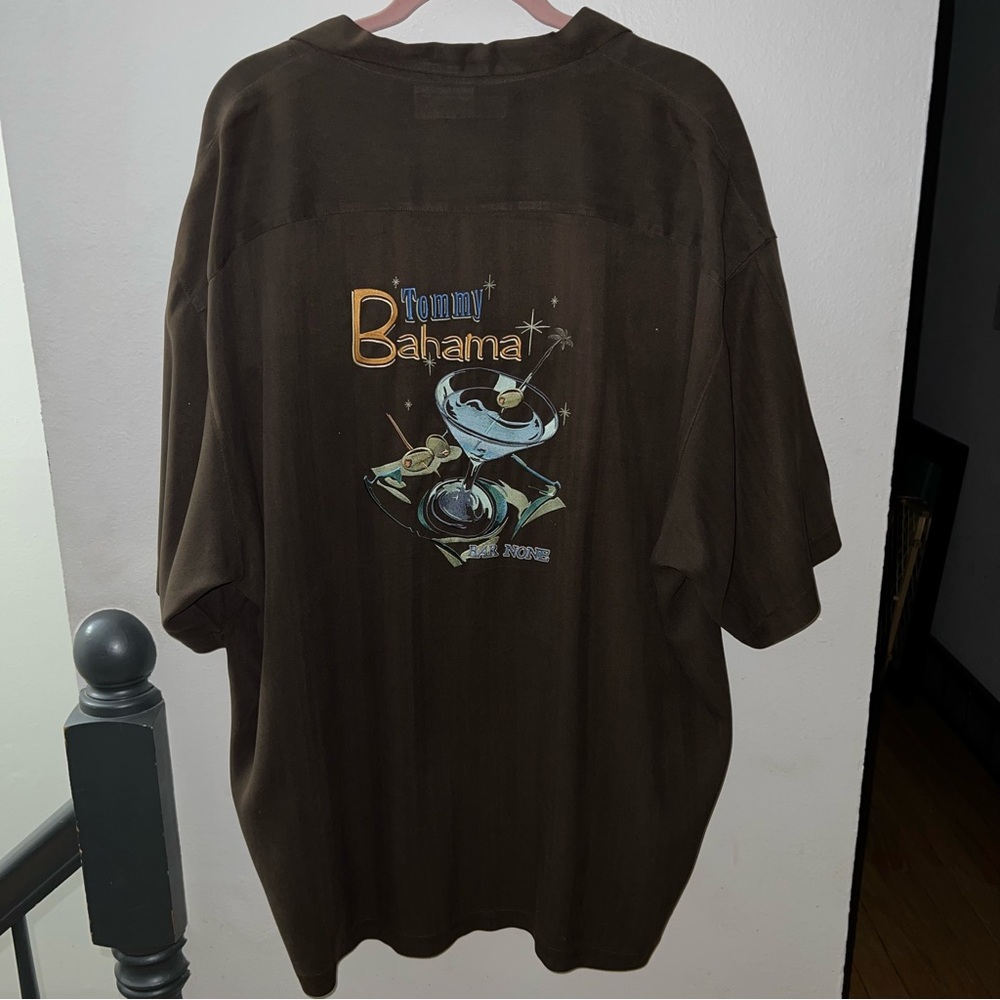 Tommy Bahama “Bar None” Brown Silk Embroidered Shirt | XXL | Button Front - Picture 2 of 9
